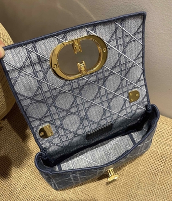 İşlemeli Mini Tasarımcı Cüzdanlar Dior Caro Denim Small