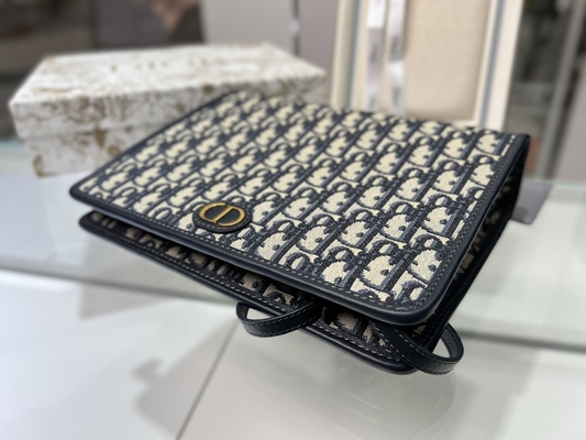2'si 1 Arada Mini Dior 30 Montaigne Kese Mavi Eğik Jakarlı