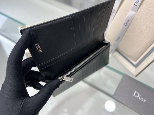 Kabartmalı Dikey CD Christian Dior Erkek Cüzdan Elmas Fermuarlı