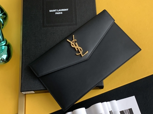 Kabartmalı Saint Laurent Preloved Markalı Çanta Uptown Deri Clutch Grain De Poudre