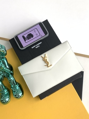 Kabartmalı Saint Laurent Preloved Markalı Çanta Uptown Deri Clutch Grain De Poudre