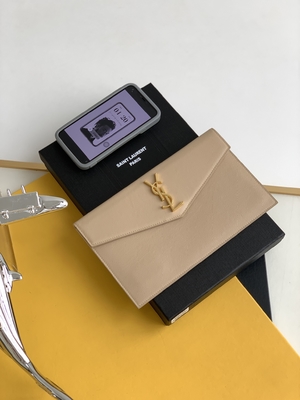 Kabartmalı Saint Laurent Preloved Markalı Çanta Uptown Deri Clutch Grain De Poudre