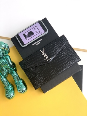 Kabartmalı Saint Laurent Preloved Markalı Çanta Uptown Deri Clutch Grain De Poudre