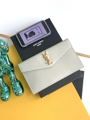 Kabartmalı Saint Laurent Preloved Markalı Çanta Uptown Deri Clutch Grain De Poudre