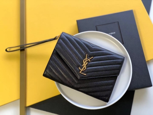 Caviar YSL Monogram Kapitone Deri Zarflı Clutch Çanta