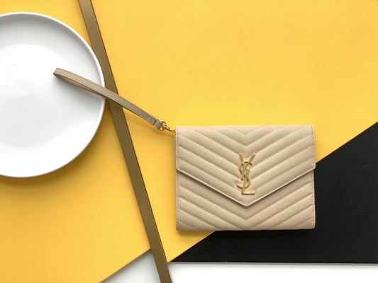 Caviar YSL Monogram Kapitone Deri Zarflı Clutch Çanta