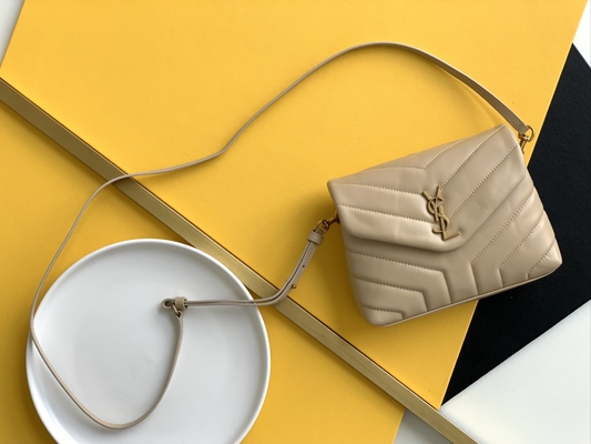 YSL Saint Laurent Bayan Cassandra Zincir Omuz Çantası Pamuk Kanvas Ve Karamel Kahverengi Dana Derisi