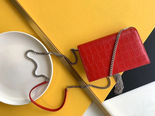 Orta Boy Kate Püskül Kırmızı YSL Saint Laurent Woc Fermuar Kapatma