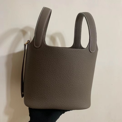 Hermes Marka Bayan El Çantası Jaune Ambre Picotin Lock PM Clemence Leather Soleil