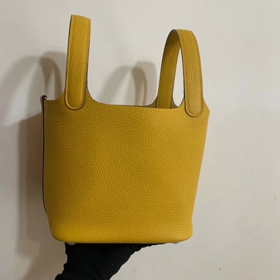 Hermes Marka Bayan El Çantası Jaune Ambre Picotin Lock PM Clemence Leather Soleil