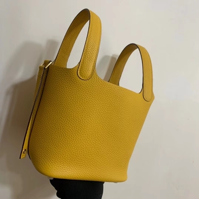 Hermes Marka Bayan El Çantası Jaune Ambre Picotin Lock PM Clemence Leather Soleil