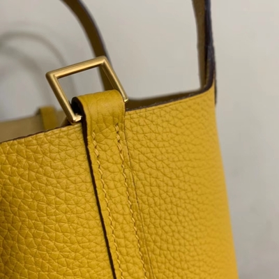 Hermes Marka Bayan El Çantası Jaune Ambre Picotin Lock PM Clemence Leather Soleil