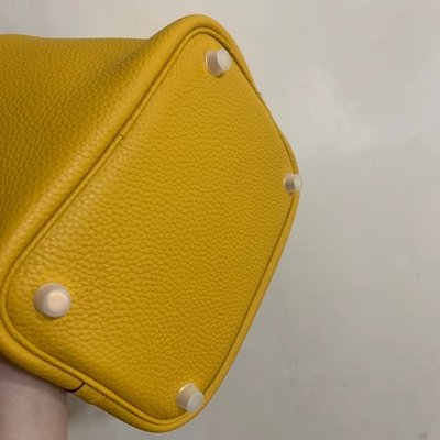 Hermes Marka Bayan El Çantası Jaune Ambre Picotin Lock PM Clemence Leather Soleil