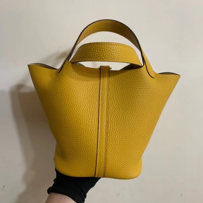 Hermes Marka Bayan El Çantası Jaune Ambre Picotin Lock PM Clemence Leather Soleil