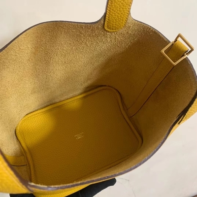 Hermes Marka Bayan El Çantası Jaune Ambre Picotin Lock PM Clemence Leather Soleil