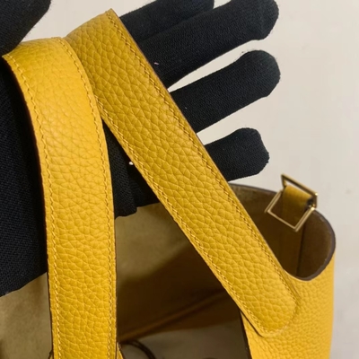Hermes Marka Bayan El Çantası Jaune Ambre Picotin Lock PM Clemence Leather Soleil
