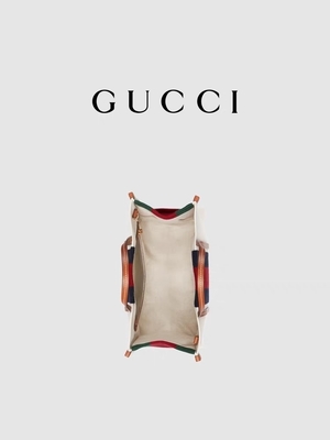 Gucci Beyaz Pamuk Kanvas Mini Mavi Çizgili Tote Çanta Birbirine G