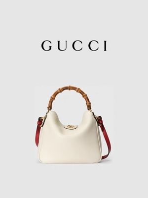 Beyaz Deri Markalı Omuz Çantası Gucci Princess Diana El Çantası