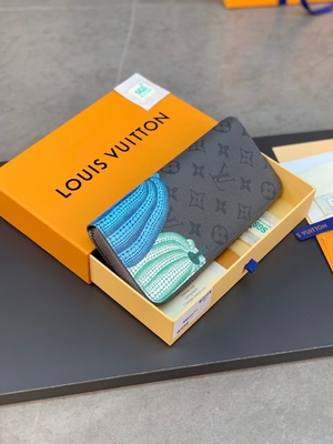 Unisex Kanvas LV Sarah Monogram Cüzdan Damier İşbirliği Deri