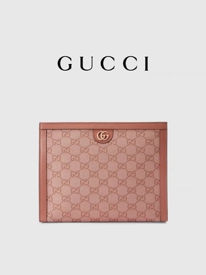 Mini Pembe Kanvas Deri Ophidia Gucci Fermuarlı Debriyaj Çantası