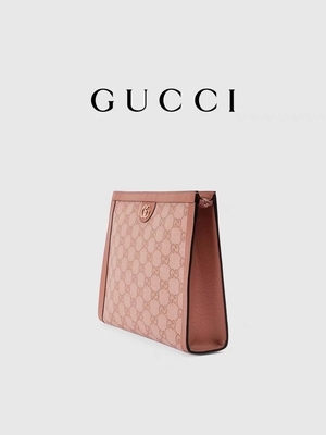 Mini Pembe Kanvas Deri Ophidia Gucci Fermuarlı Debriyaj Çantası