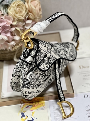 Kadın Nakış Dior Saddle Sling Çanta Patchwork 25cm 3 İç Cepli