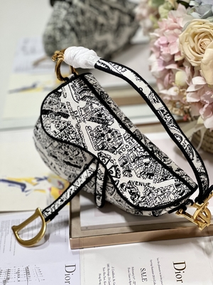 Kadın Nakış Dior Saddle Sling Çanta Patchwork 25cm 3 İç Cepli