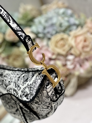 Kadın Nakış Dior Saddle Sling Çanta Patchwork 25cm 3 İç Cepli