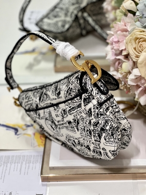 Kadın Nakış Dior Saddle Sling Çanta Patchwork 25cm 3 İç Cepli