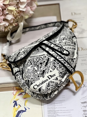 Kadın Nakış Dior Saddle Sling Çanta Patchwork 25cm 3 İç Cepli