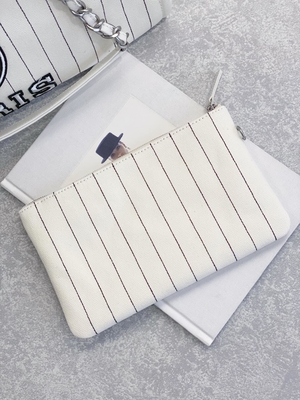 30cm 23P Chanel Deauville Tote Çanta Beyaz Ekru Siyah Çizgili