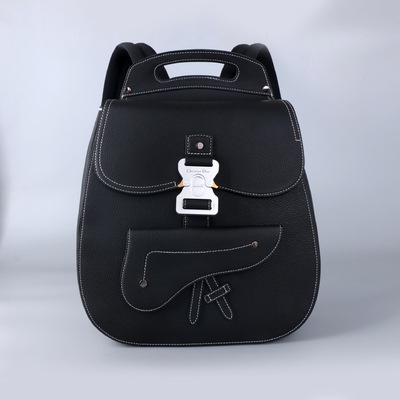 Erkek Essentials Christian Dior Gallop Sırt Çantası Siyah Damarlı Deri Buzağı