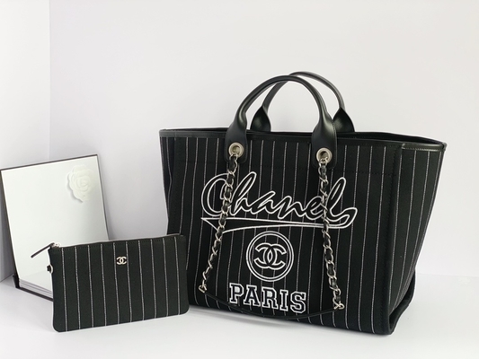 Büyük Özel Markalı Çantalar Pamuk Dana Derisi Chanel 2.55 El Çantası Metalsiyah Ve Beyaz