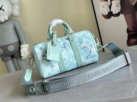İş LV Tasarımcısı Monogram Çanta Keepall BandoulièRe 50 Mavi Seyahat Çantası