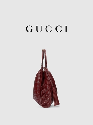 6 Inch Crimson Deri Döşeme Preloved Markalı Çanta Diana Gucci El Çantası